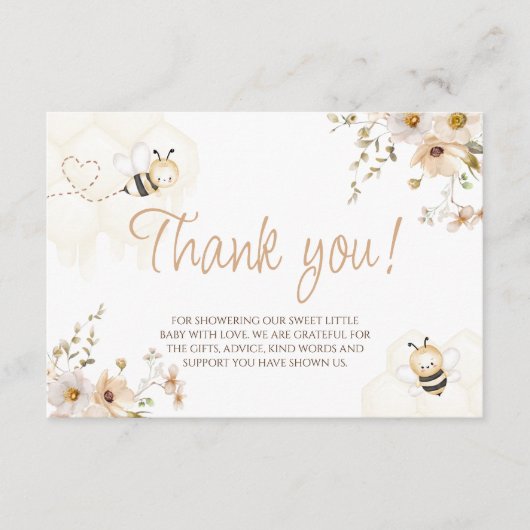 Floral Honey Bee Baby shower Dank u kaart (Voorkant)