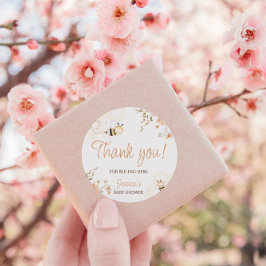 Floral Honey Bee Baby shower Dank u Ronde Sticker
