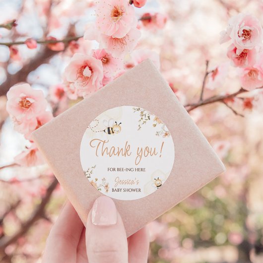 Floral Honey Bee Baby shower Dank u Ronde Sticker