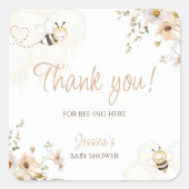 Floral Honey Bee Baby shower Dank u Vierkante Sticker (Voorkant)