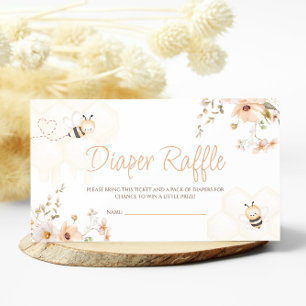 Floral Honey Bee Baby shower Diaper Raffle Informatiekaartje
