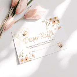 Floral Honey Bee Baby shower Diaper Raffle Informatiekaartje