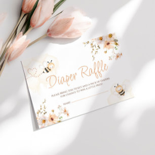 Floral Honey Bee Baby shower Diaper Raffle Informatiekaartje