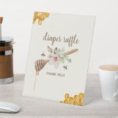 Floral Honey Bee Baby shower Diaper Raffle Reclamebord Met Voetstuk (Insitu)