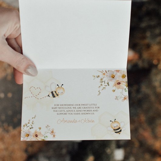 Floral Honey Bee Baby shower Gevouwen Dank u Kaart