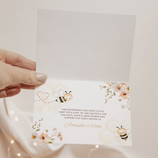 Floral Honey Bee Baby shower Gevouwen Dank u Kaart