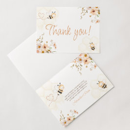 Floral Honey Bee Baby shower Gevouwen Dank u Kaart