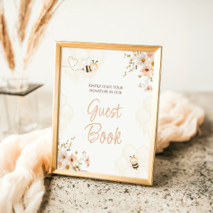 Floral Honey Bee Baby shower Guest Book Sign Reclamebord Met Voetstuk