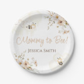 Floral Honey Bee Baby shower Papieren Bordje (Voorkant)