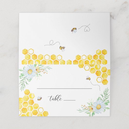 Floral Honey bee bruiloft Plaatskaartje (Buitenkant ongevouwen)