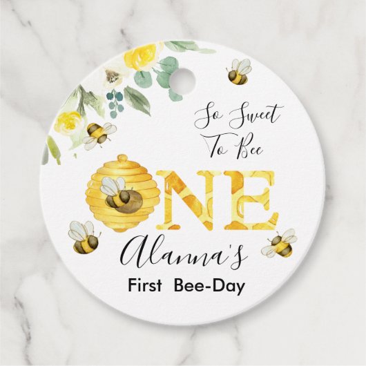 Floral Honey Bee First Bee Day Birthday Bedankjes Labels (Voorkant)