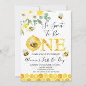Floral Honey Bee First Bee Day Birthday Invitation Kaart (Voorkant)