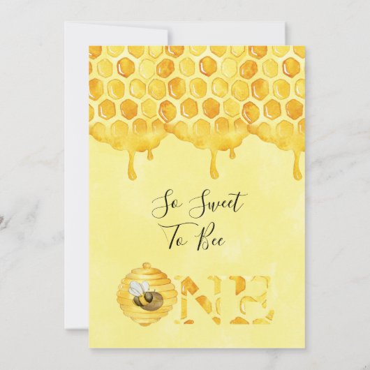 Floral Honey Bee First Bee Day Birthday Invitation Kaart (Achterkant)