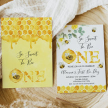 Floral Honey Bee First Bee Day Birthday Invitation