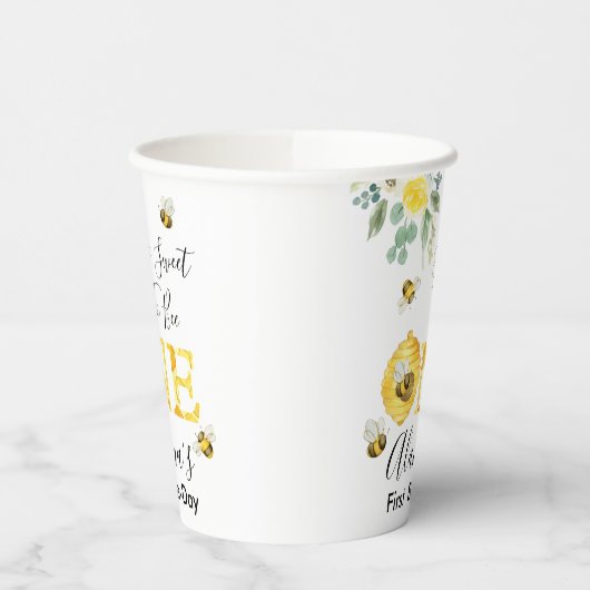 Floral Honey Bee First Bee Day Birthday Papieren Bekers (Links)