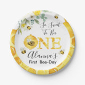 Floral Honey Bee First Bee Day Birthday Papieren Bordje (Voorkant)