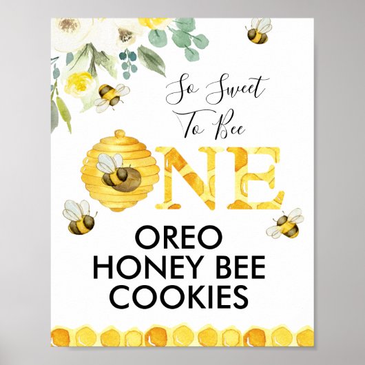 Floral Honey Bee First Bee Day Birthday Party Poster (Voorkant)