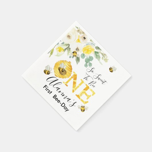 Floral Honey Bee First Bee Day Birthday Servet (Hoek)