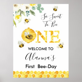 Floral Honey Bee First Bee Day Birthday Welcome Poster