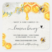 Floral Honey Bee | Handgemaakte Homemade Candle Vierkante Sticker (Voorkant)