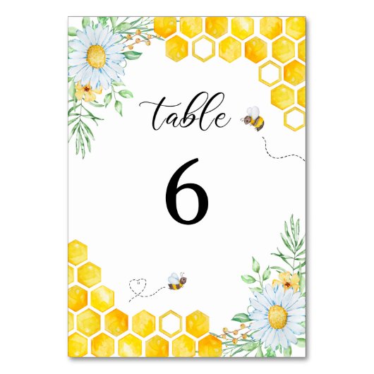 Floral Honey bee trouwtafel Kaart (Voorkant)