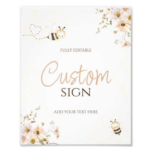 Floral Honey Bumble Bee Baby shower Aangepast bord Foto Afdruk (Voorkant)