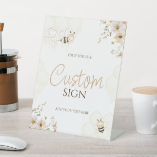 Floral Honey Bumble Bee Baby shower Aangepast bord Reclamebord Met Voetstuk