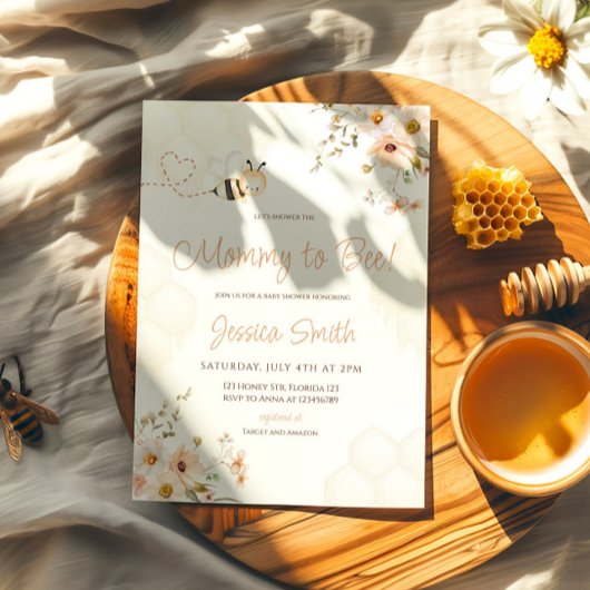 Floral Honey Bumble Bee Baby shower Kaart
