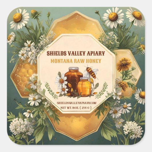 Floral Honey Jar Custom Label (Voorkant)