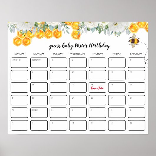 Floral Honeycomb | Baby shower Birthday Guining Poster (Voorkant)