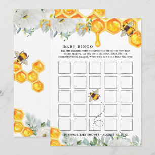 Floral Honeycomb   Bee Baby shower Bingo Kaart