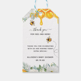 Floral Honeycomb Bumble Bee Baby shower Hartelijk  Cadeaulabel