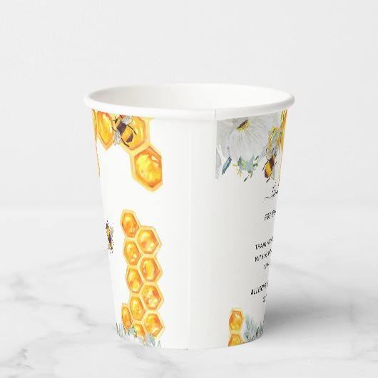 Floral Honeycomb Bumble Bee Baby shower Papieren Bekers (Rechts)