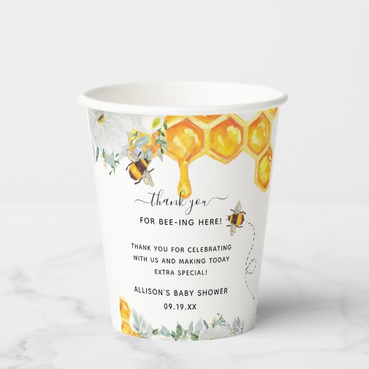 Floral Honeycomb Bumble Bee Baby shower Papieren Bekers (Voorkant)