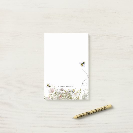Floral Honeycomb Bumble Bee Monogram Gepersonalise Post-it® Notes (Op bureau)