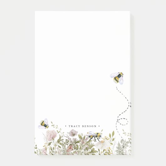 Floral Honeycomb Bumble Bee Monogram Gepersonalise Post-it® Notes (Voorkant)