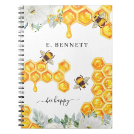 Floral Honeycomb Bumble Bee | Monogram Notitieboek