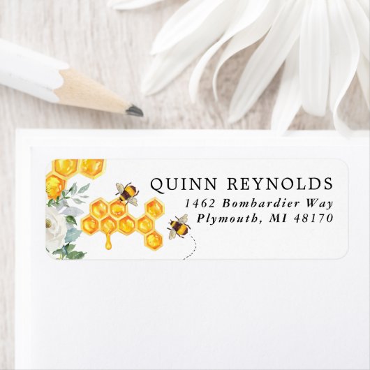 Floral Honeycomb Bumble Bee | Retouradres Baby Etiket (Insitu)