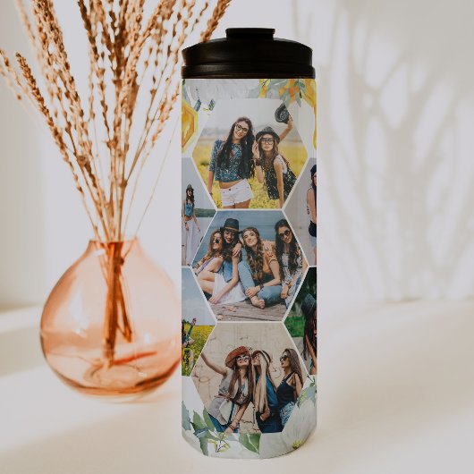 Floral Honeycomb | Foto-collage en -monogram Thermosbeker