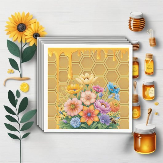 Floral Honeycomb Honingbij Honey Drip Baby shower Servet