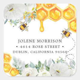 Floral Honeycomb | Terugkeeradreslabel voor hommel Vierkante Sticker