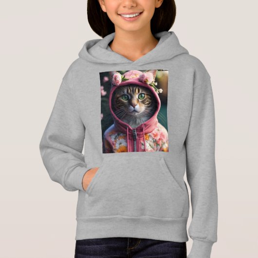 "Floral Hoodie Cat - (Voorkant)