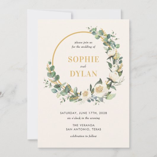 Floral Hoop bewerkbare kleur bruiloft uitnodiging (Voorkant)