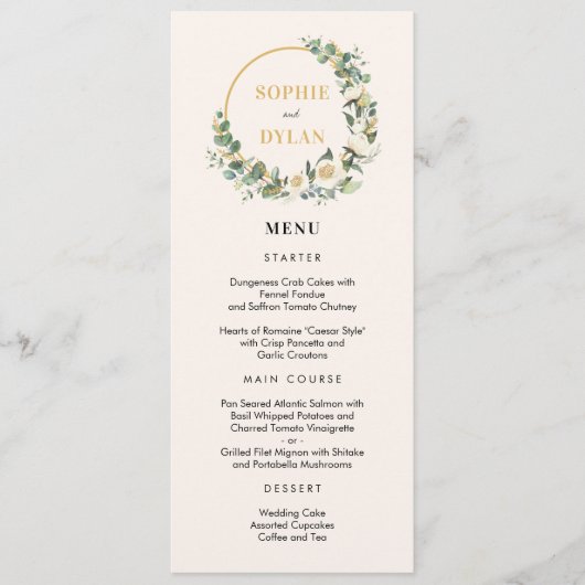 Floral Hoop EDITABLE KLEUR Bruiloft Menu Kaart (Voorkant)