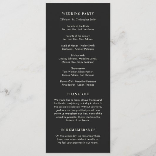 Floral Hoop EDITABLE KLEUR Bruiloft Programma Programmakaart (Achterkant)