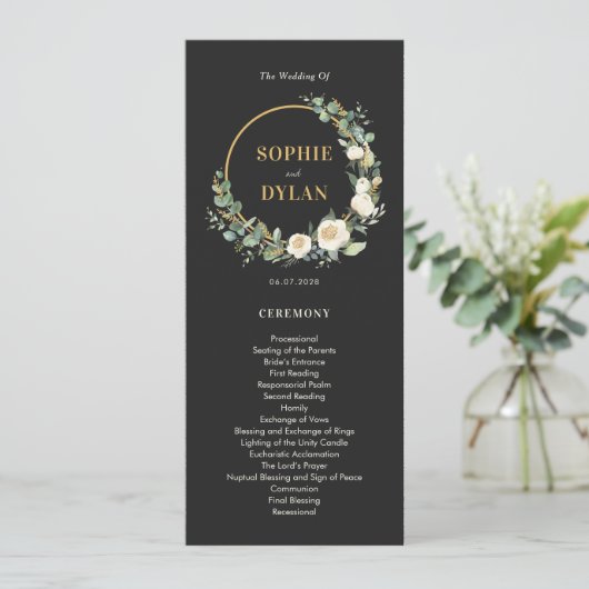 Floral Hoop EDITABLE KLEUR Bruiloft Programma Programmakaart (Staand voorkant)