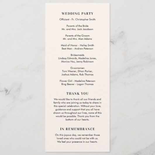 Floral Hoop EDITABLE KLEUR Bruiloft Programma Programmakaart (Achterkant)