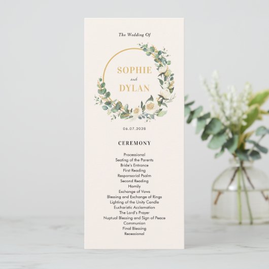 Floral Hoop EDITABLE KLEUR Bruiloft Programma Programmakaart (Staand voorkant)