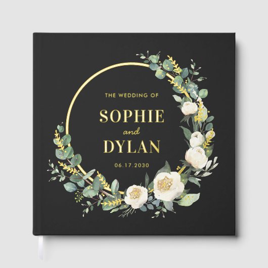 Floral Hoop Elegant Wedding Bewerkbare Kleur Gastenboek (Voorkant)