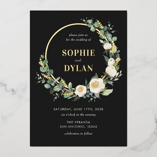 Floral Hoop FOLIE bewerkbare kleur bruiloft uitnod Folie Uitnodiging (Voorkant)